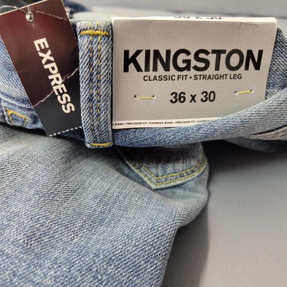 Express Kingston Jeans Mens 36x30 Blue Distressed Straight Leg Classic Fit Denim - Picture 6 of 16